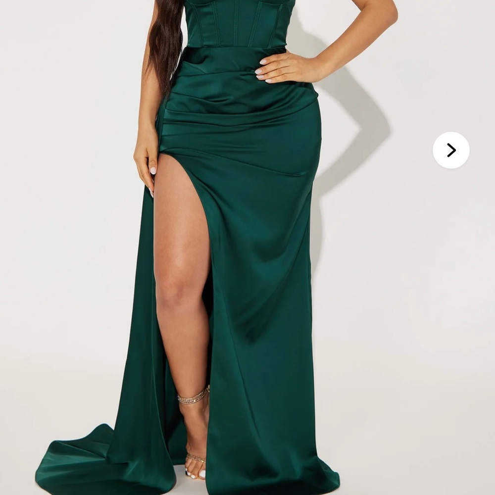 Fashion Nova Green Strapless Slit Gown
